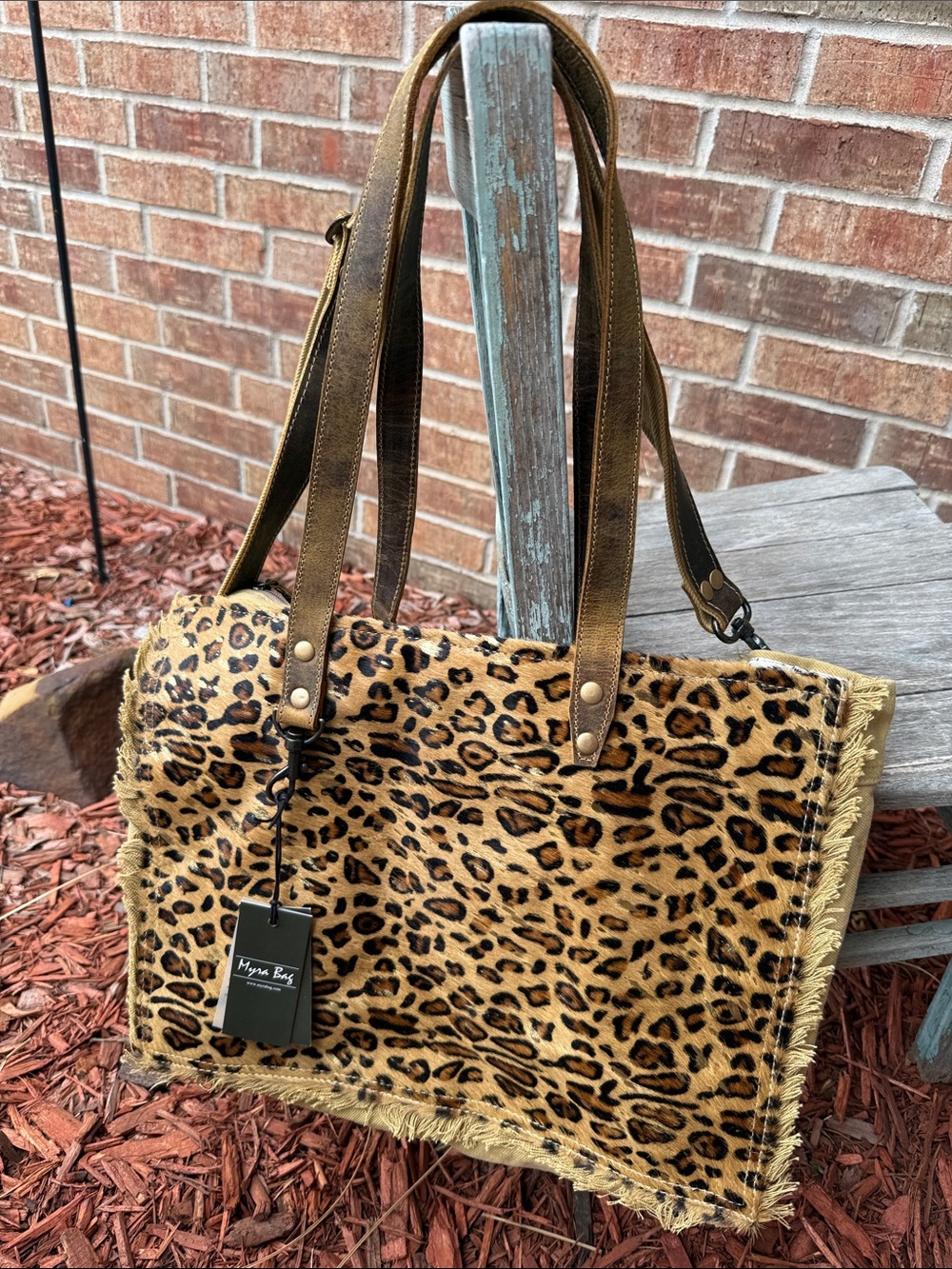Myra Bag Leopard-Print Hunter Canvas Tote 👜 & Hairon w/ Brown Leather Straps